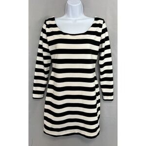 VTG Jan Barboglio Mini Dress Stretch Sz Small Black Striped Long Sleeves Y2K USA